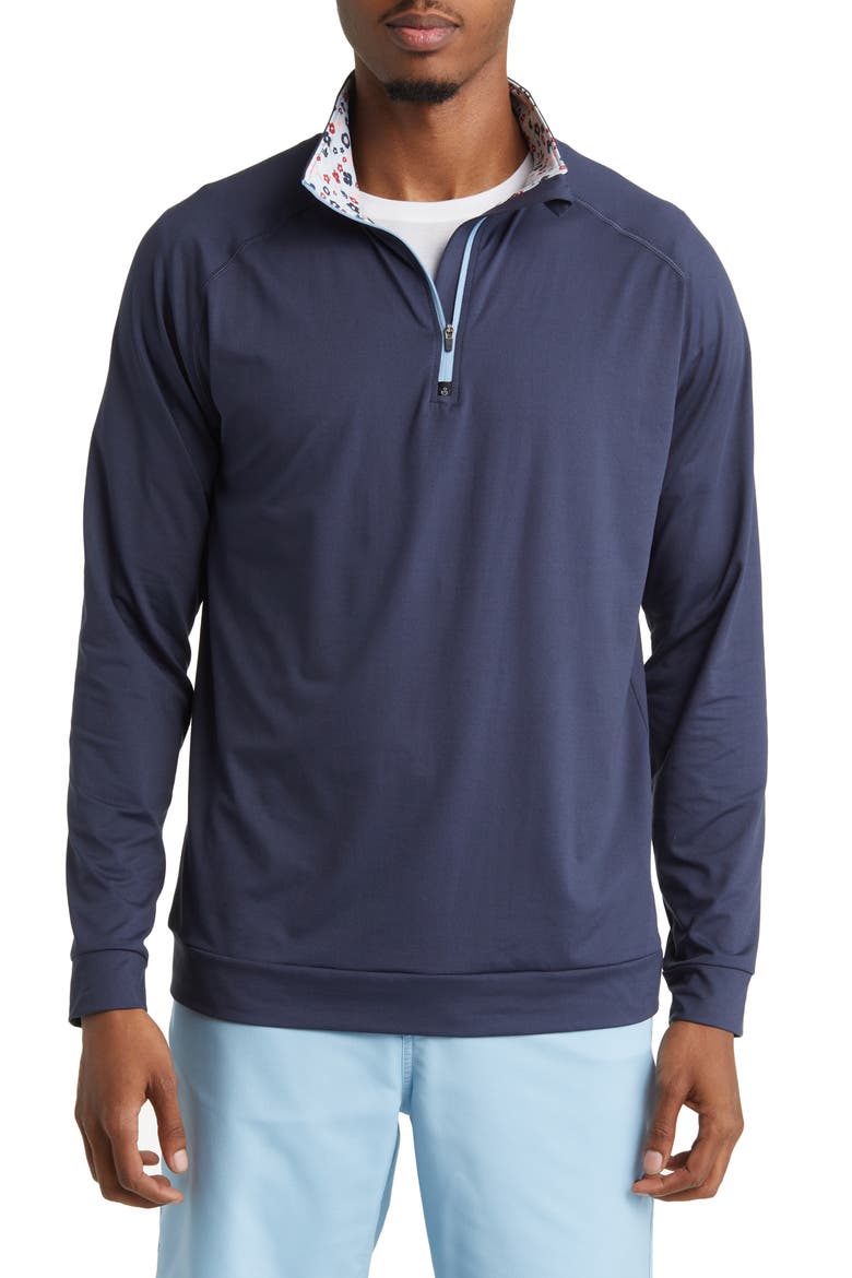 Leo Floral Contrast Quarter Zip Golf Pullover, Main, color, NAVY