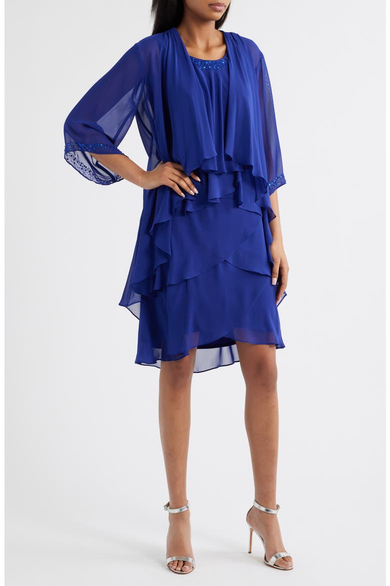 Embellished Tiered Dress & Jacket Set, Alternate, color, IRIS