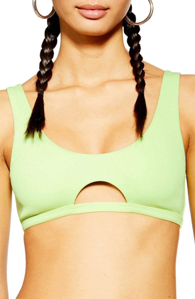 Topshop Cutout Rib Bikini Top, Main, color, 