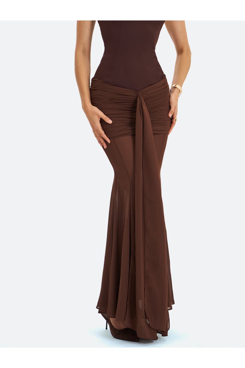 Giovana Sweetheart Draped Mesh Mermaid Maxi Dress, Alternate, color, Espresso