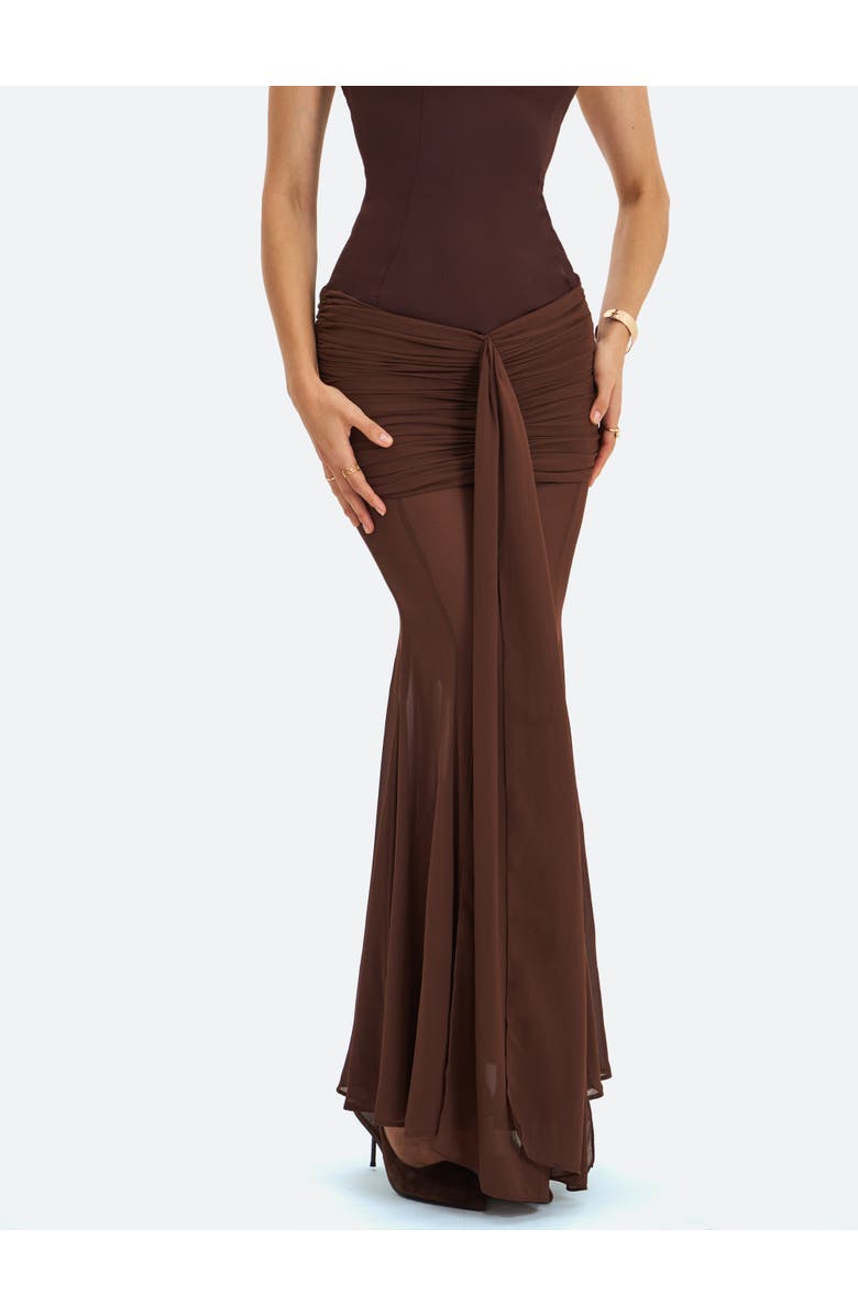 Miss Circle Giovana Sweetheart Draped Mesh Mermaid Maxi Dress, Alternate, color, Espresso
