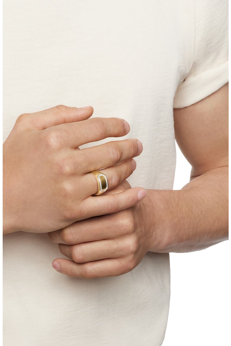 Men's Streamline® Pavé Diamond Cigar Ring in 18K Gold, Alternate, color, 18K YELLOW GOLD/ DIAMOND