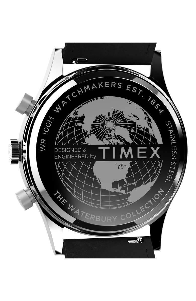 Timex<sup>®</sup> Waterbury Traditional Chronograph Leather Strap Watch, 42mm, Alternate, color, Black