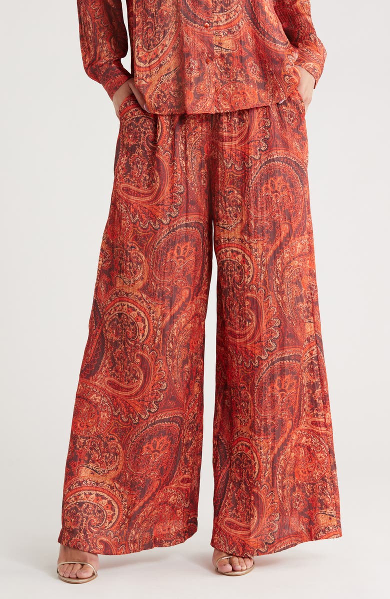 L'AGENCE Lillian Paisley Wide Leg Pants, Main, color, Rust Multi Boute Paisley
