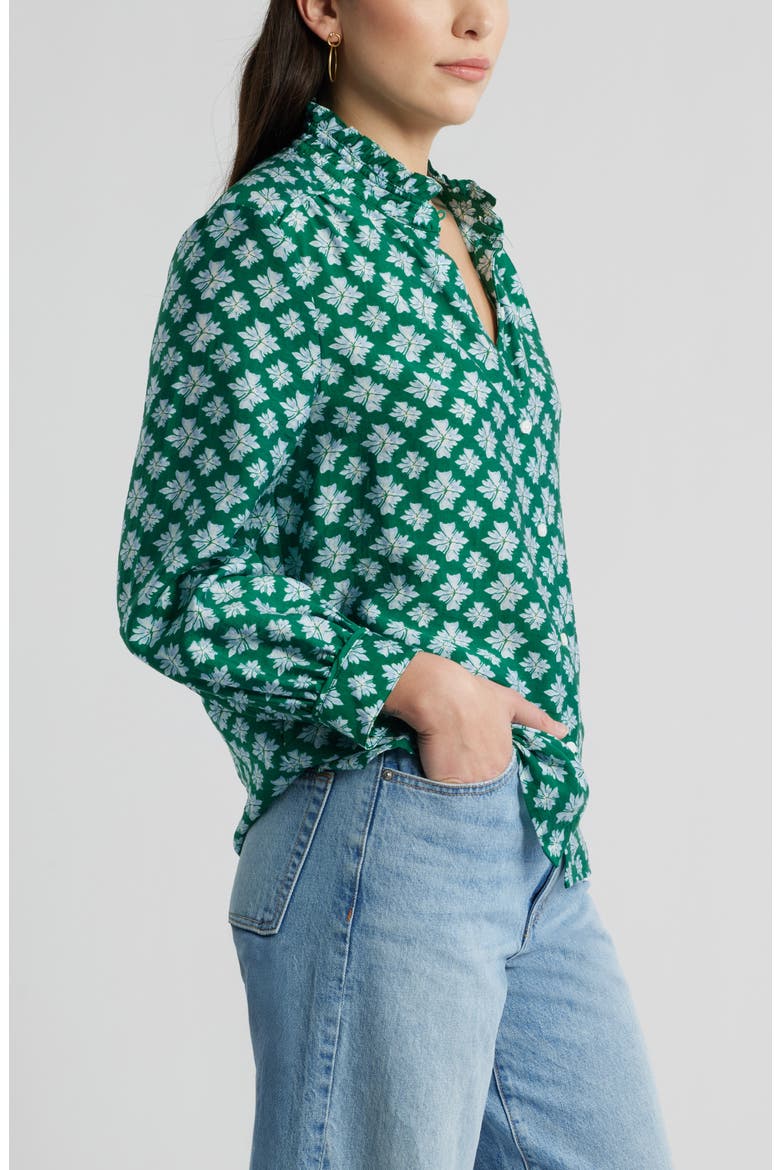 Ruffle Button-Up Shirt, Alternate, color, GREEN- BLUE MILLIE TILE