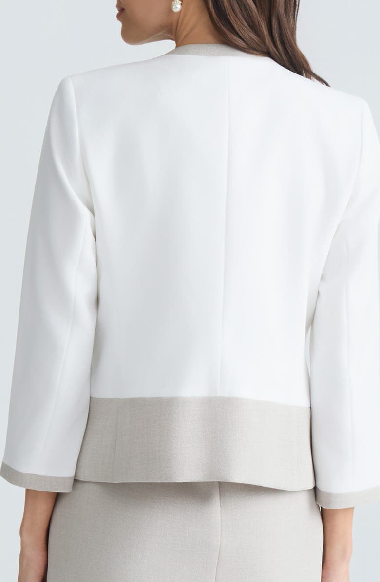 KASPER Colorblock Crepe Cardigan, Alternate, color, Lily White/ Smr Stripe