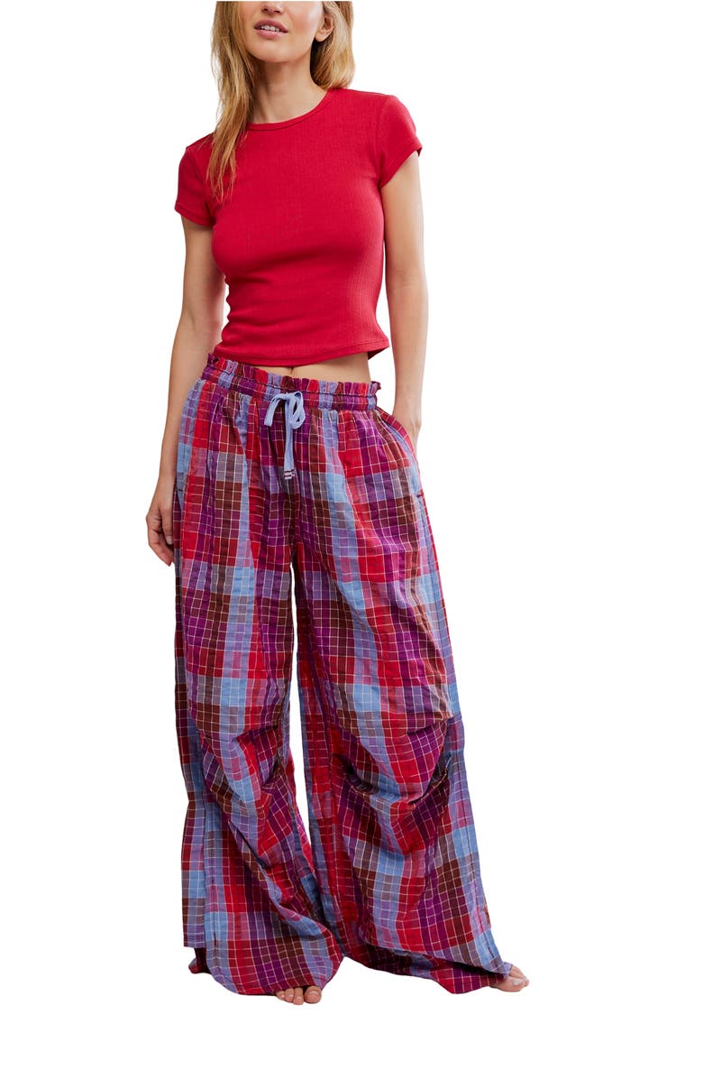 Free People Find the Time Wide Leg Pajama Pants, Alternate, color, Maroon Combo
