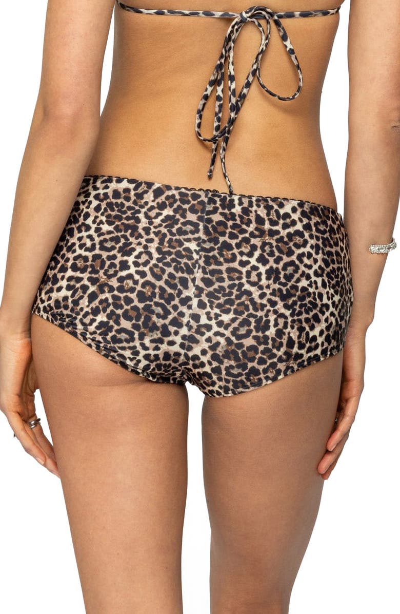EDIKTED Mich Leopard Boyshort Bikini Bottoms, Alternate, color, Leopard