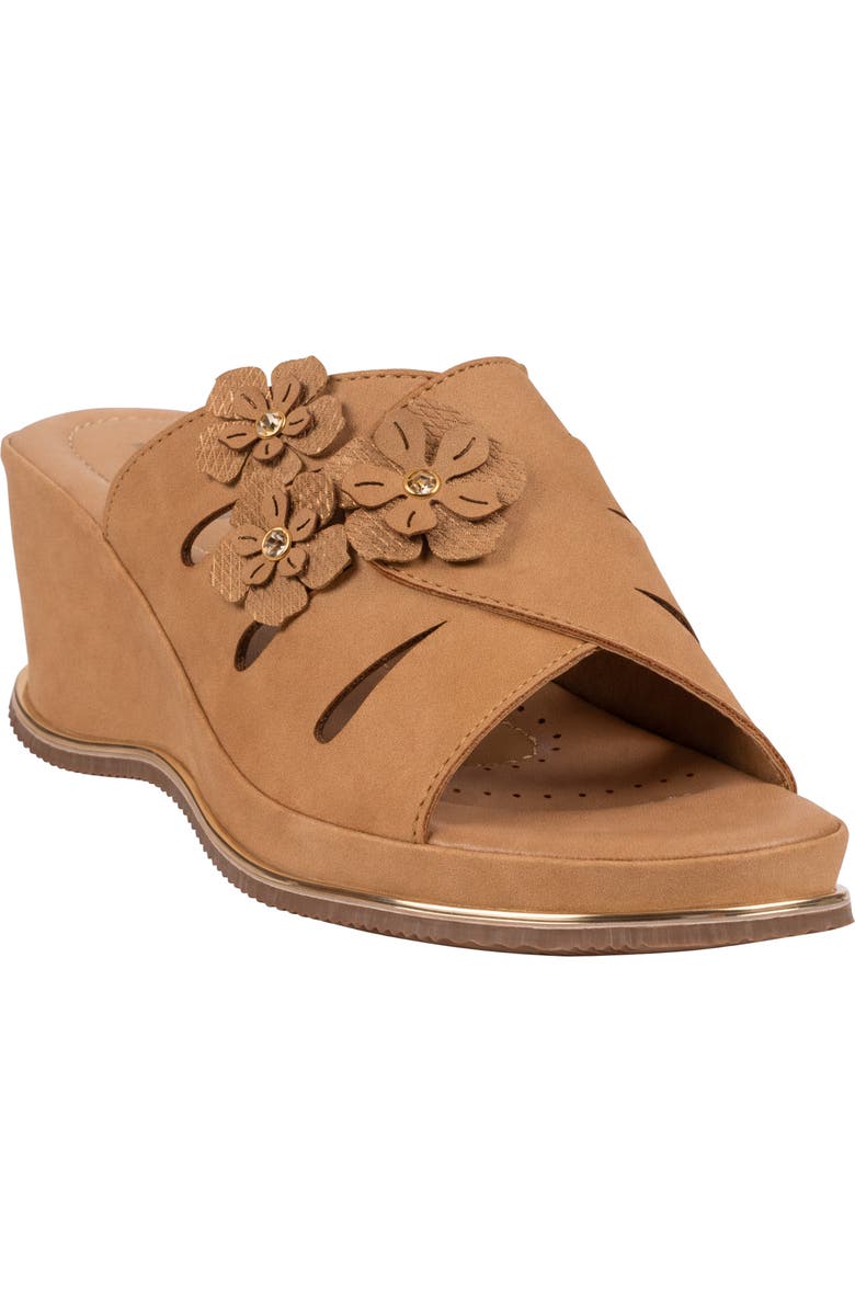 GOOD CHOICE NEW YORK Sarel Floral Wedge Sandal, Main, color, Tan