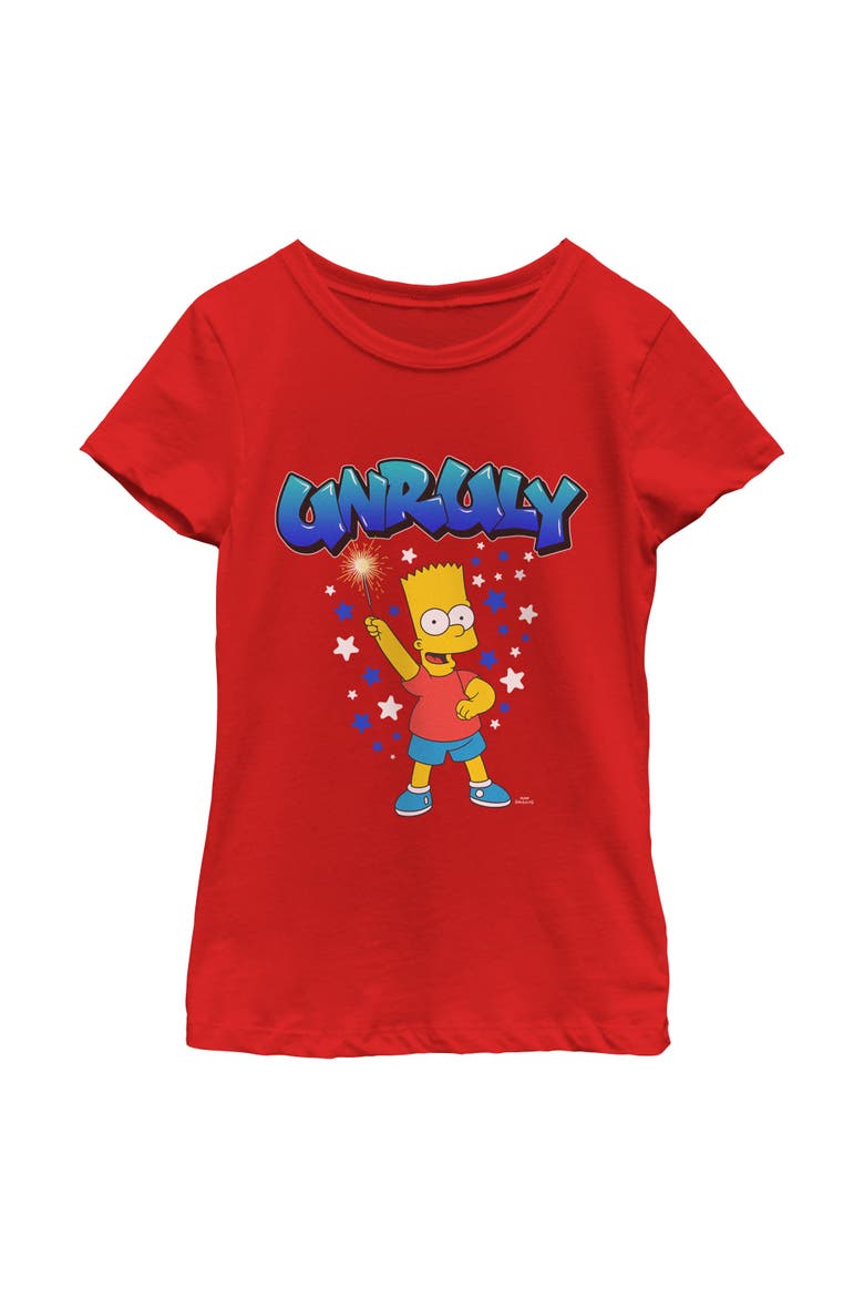 Girl's The Simpsons Bart Unruly Sparkler  Graphic T-Shirt, Main, color, Red