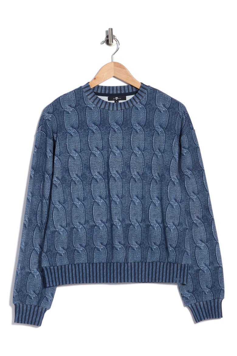 Cable Print Crewneck Sweatshirt, Alternate, color, WASHED INDIGO