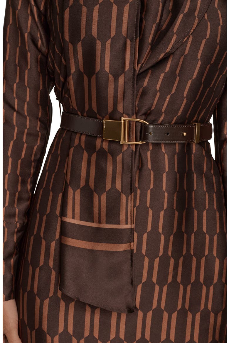 Geo Print Long Sleeve Satin Dress, Alternate, color, CHOCLATE PLUM