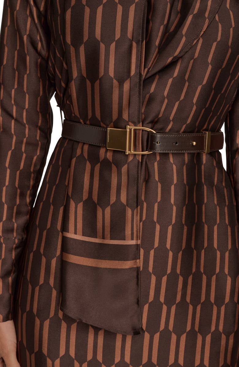 Donna Karan New York Geo Print Long Sleeve Satin Dress, Alternate, color, Choclate Plum