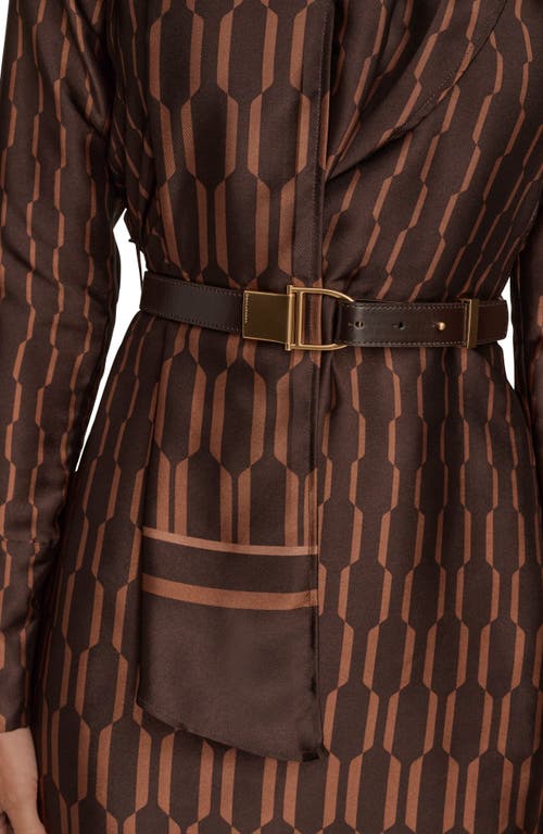 Donna Karan Geo Print Long Sleeve Satin Dress In Multi