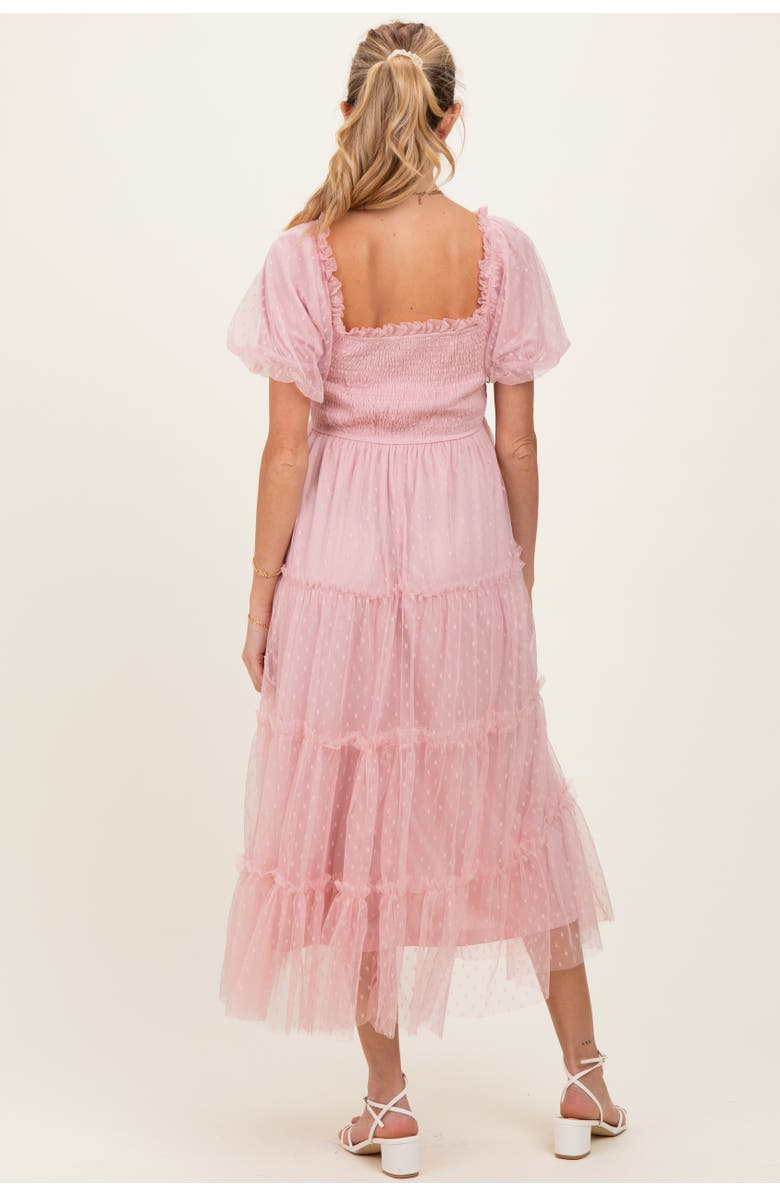 PinkBlush Pink Tulle Tulle Puff Sleeve Smocked Midi Dress, Alternate, color, Light Pink