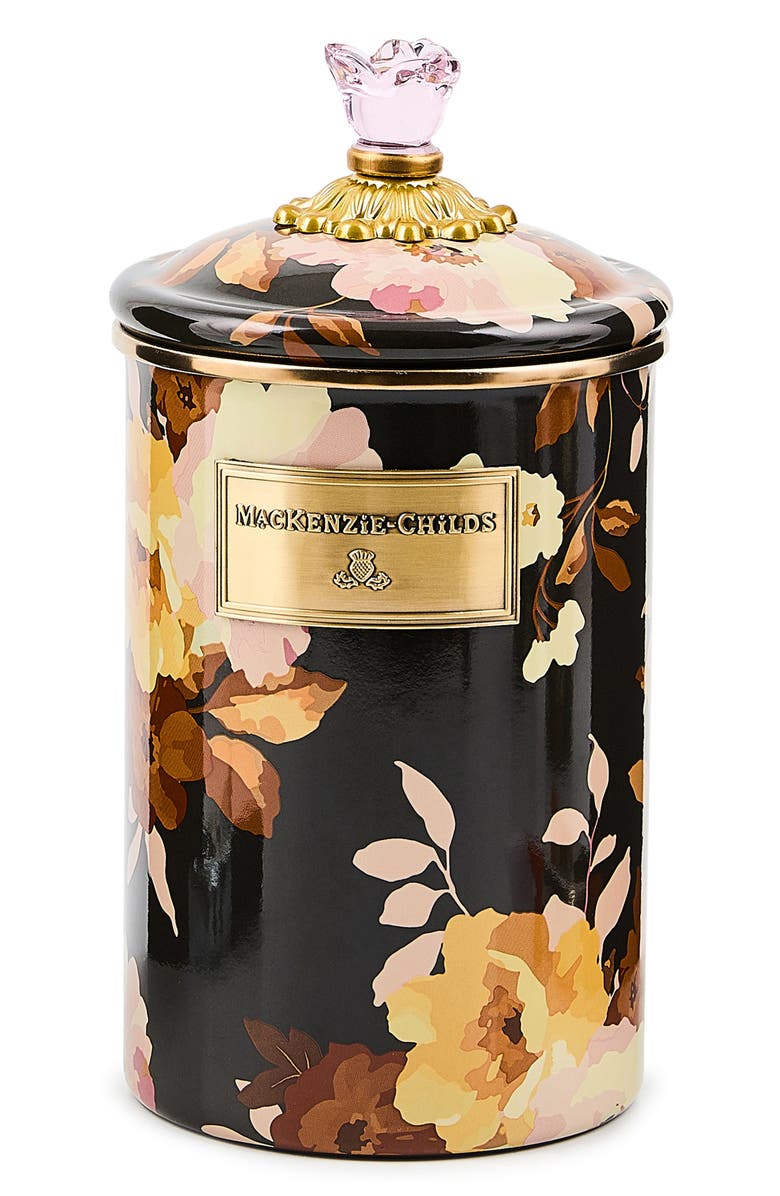 MACKENZIE CHILDS Wild Rose Large Enameled Steel Canister, Main, color, Multi Black