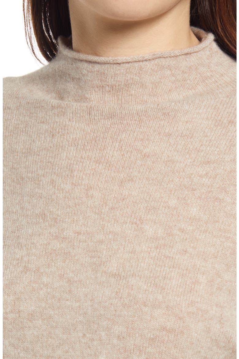 Recycled Cashmere Blend Crop Roll Neck Sweater, Alternate, color, OATMEAL