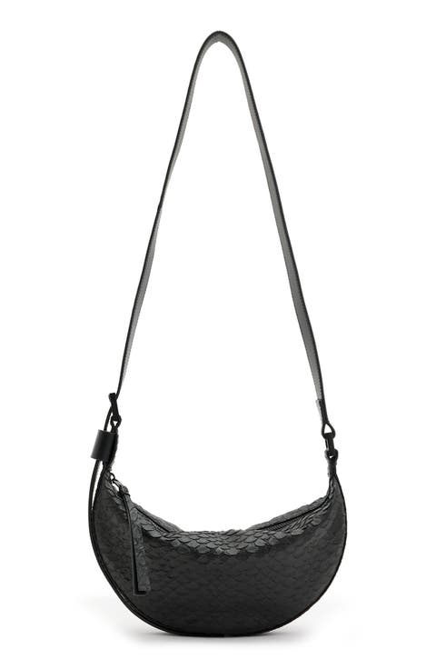 Half Moon Snake Embossed Leather Crossbody Bag