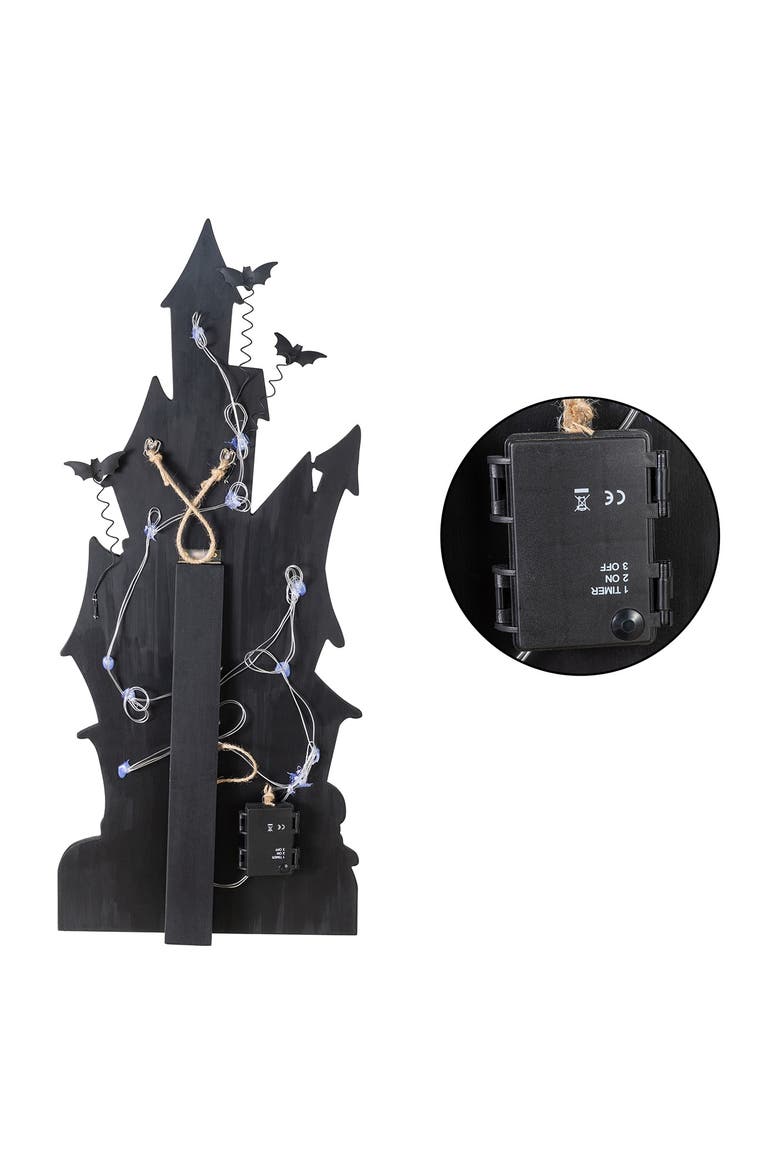 30"H Halloween Lighted Wooden Haunted House Porch Decor, Alternate, color, Black