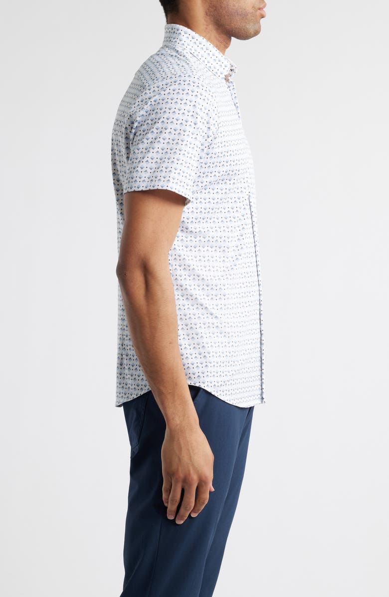 Mizzen+Main Halyard Trim Fit Geo Print Short Sleeve Button-Up Shirt, Alternate, color, Navy Layered Diamond