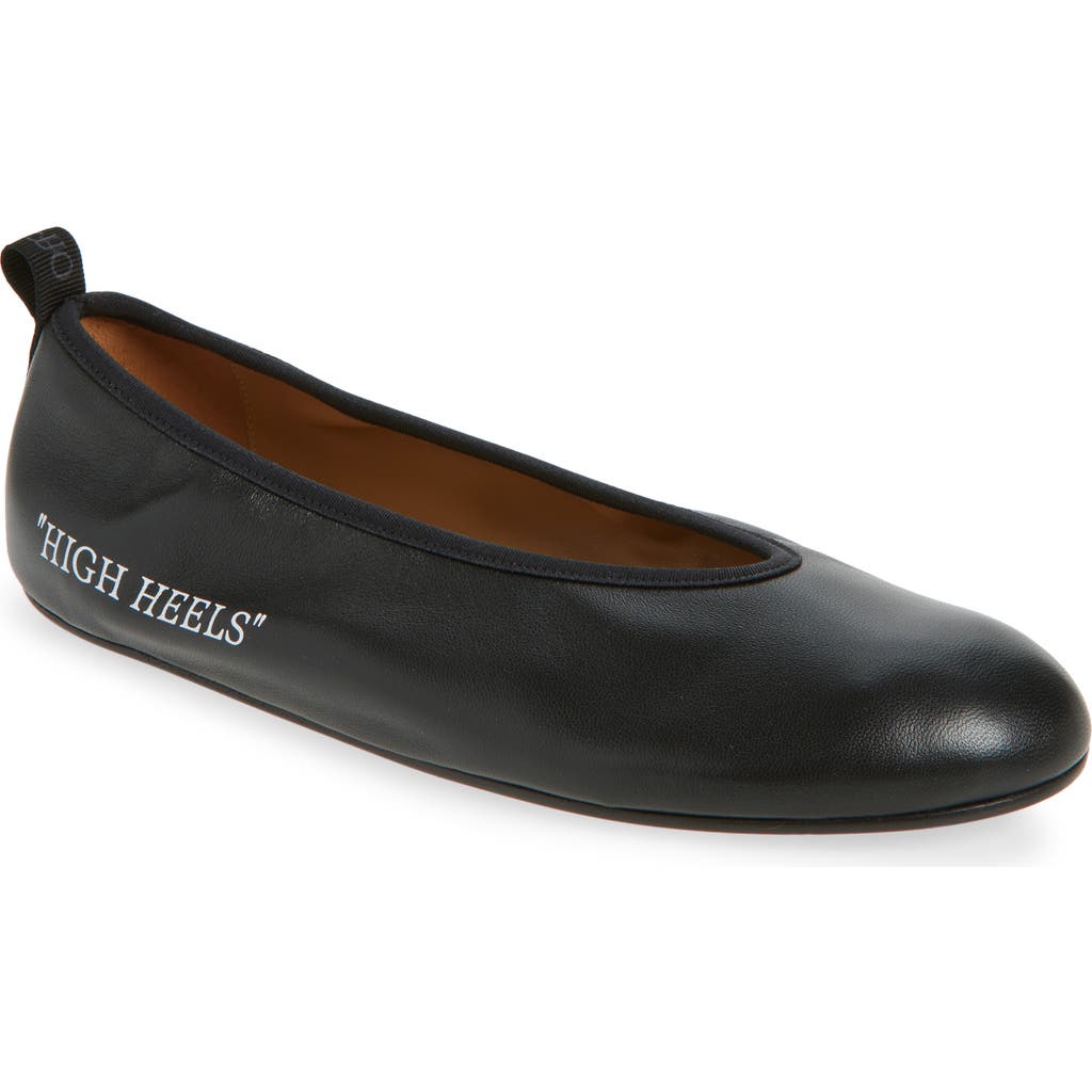 Off-white Round Toe Leather Ballerina Shoes In Black