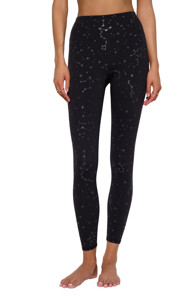Spiritual Gangster Zodiac Print Nirvana Lotus Leggings, Main, color, Black