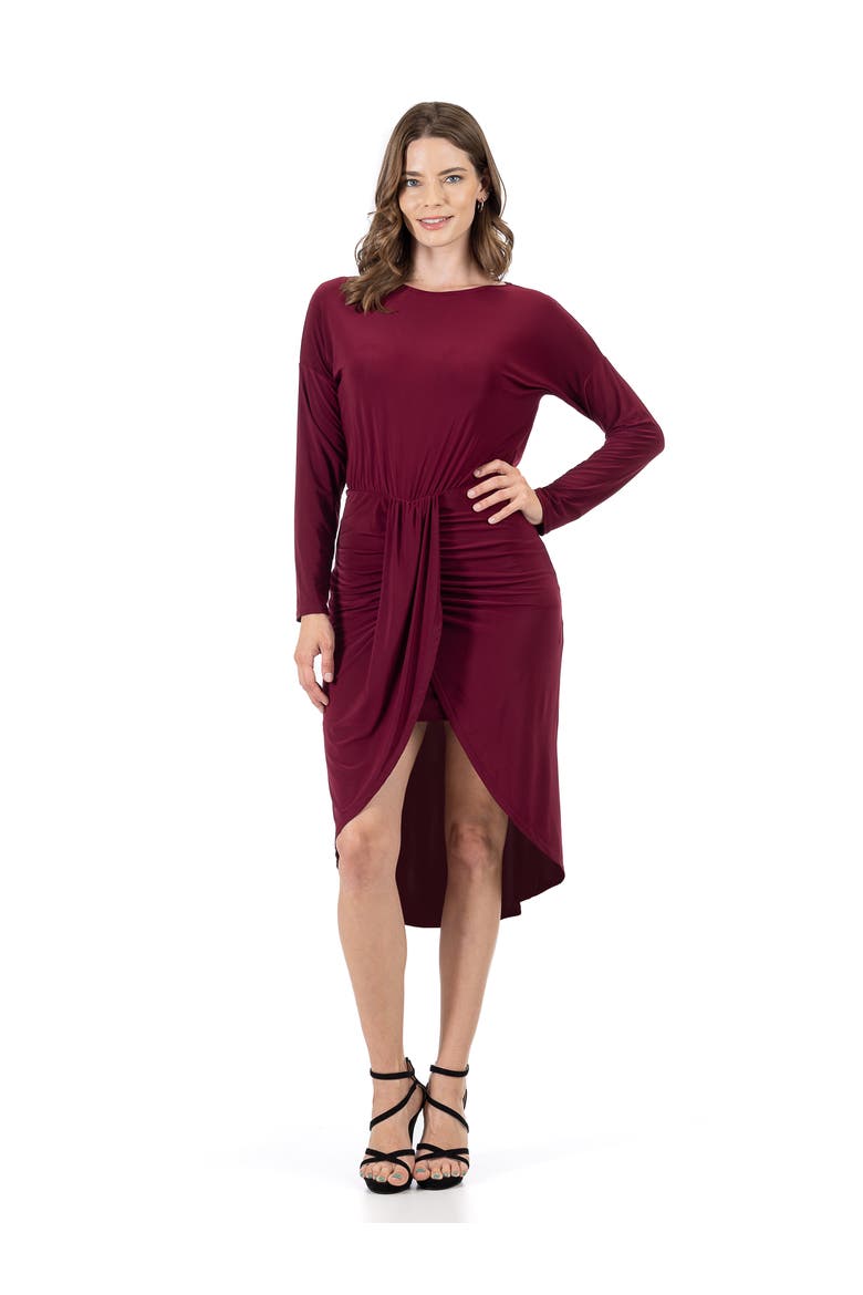 Long Sleeve Dressy Tulip Skirt Knee Length Dress, Main, color, Burgundy