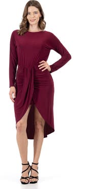 24seven Comfort Apparel Long Sleeve Dressy Tulip Skirt Knee Length Dress