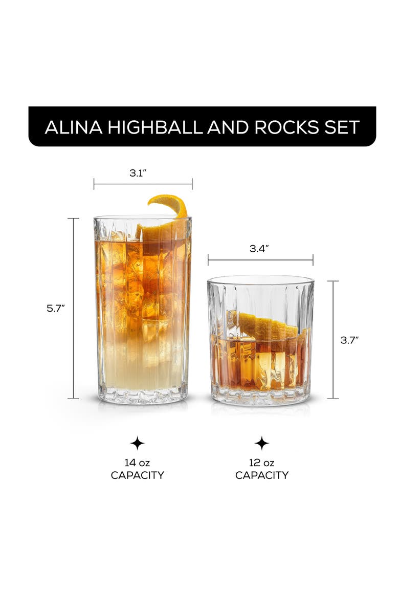 JoyJolt Alina 8-Piece Highball & Rocks Glasses, Alternate, color, Clear
