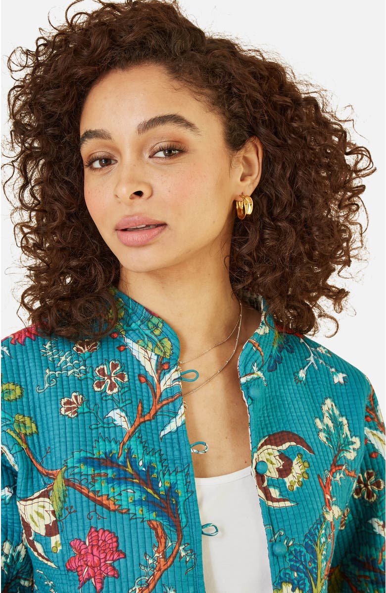 Yumi Floral Reversible Cotton Quilted Jacket, Alternate, color, Teal