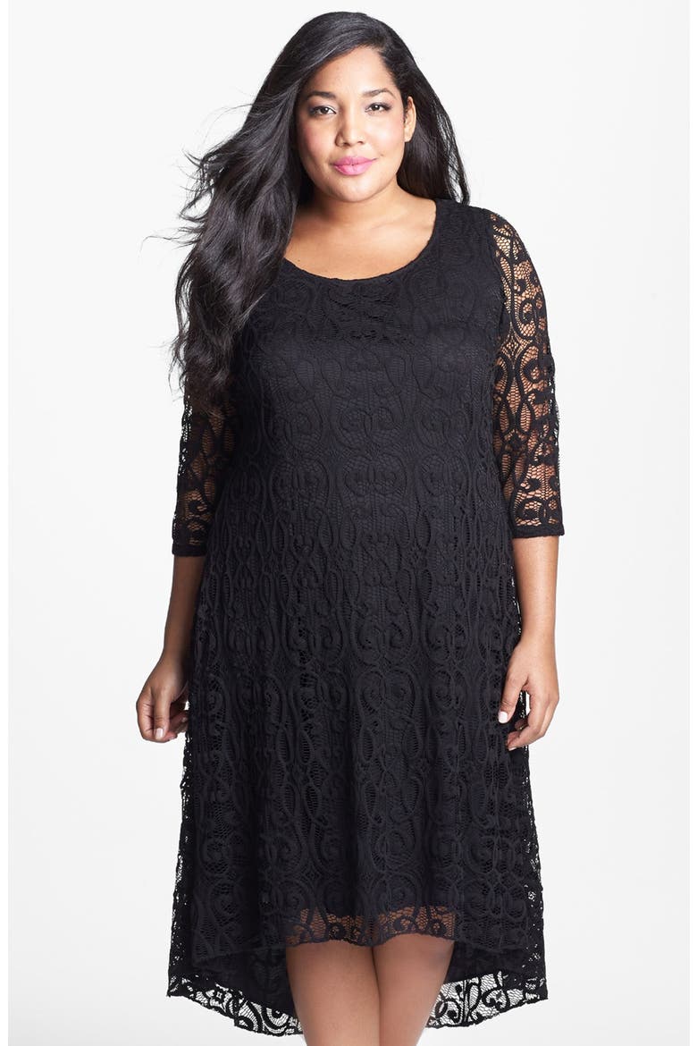 Lace High/Low Dress, Main, color, BLACK