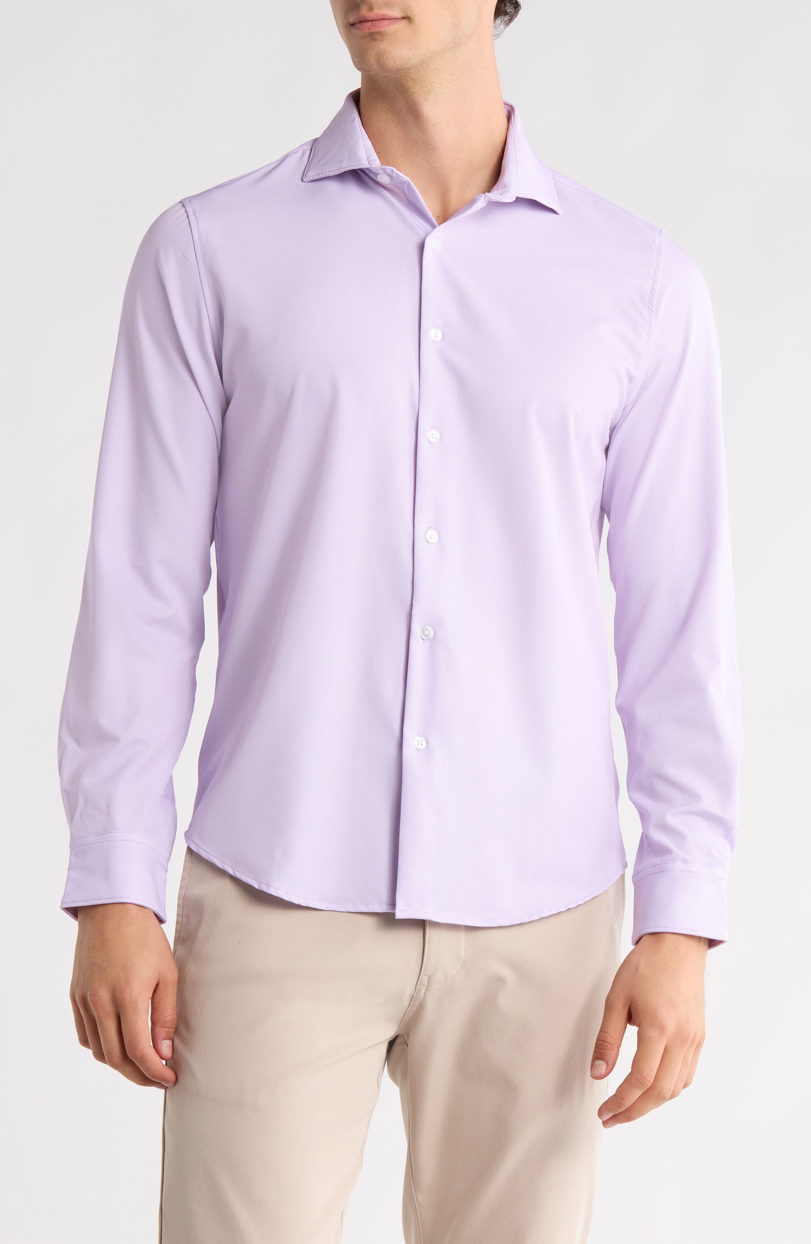 DENIM AND FLOWER Lavender Stripe Performance Button-Up Shirt