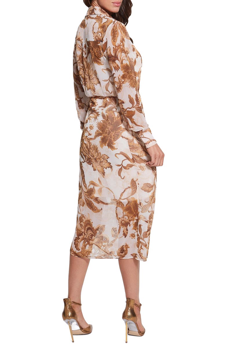 GUESS Lama Floral Long Sleeve Midi Shirtdress, Alternate, color, 
