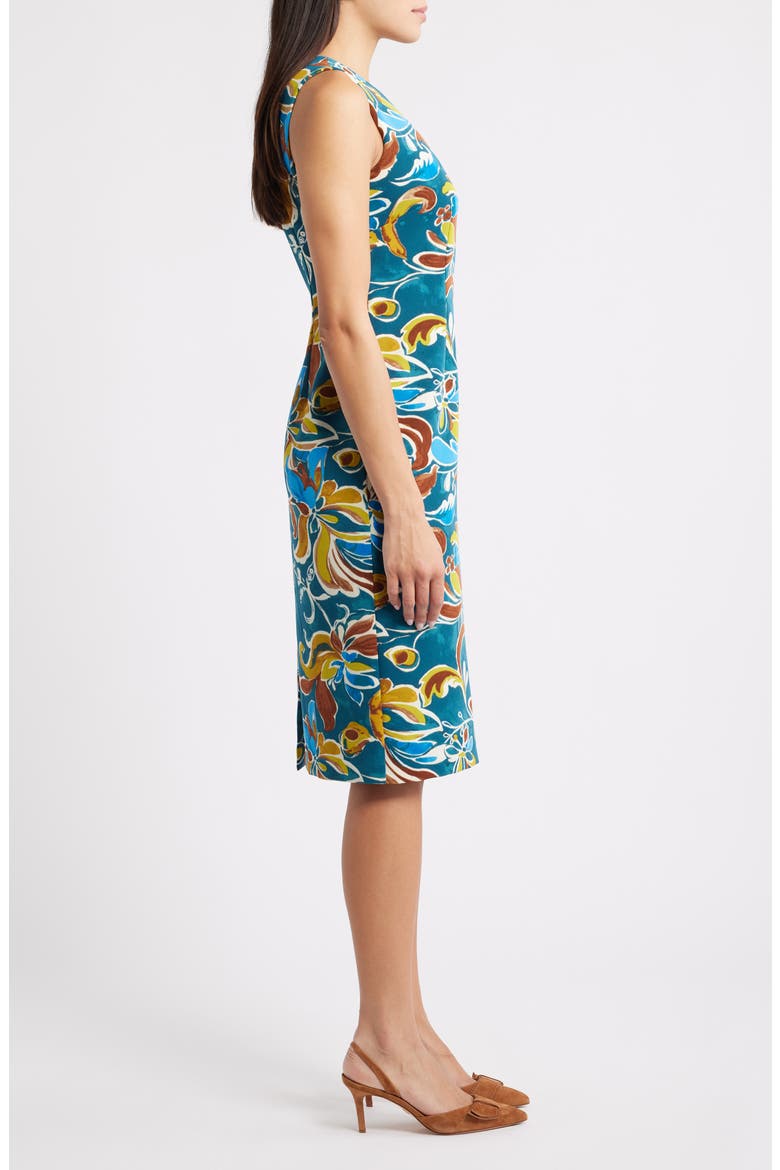 Print Sleeveless Sheath Dress, Alternate, color, INK TEAL MULTI