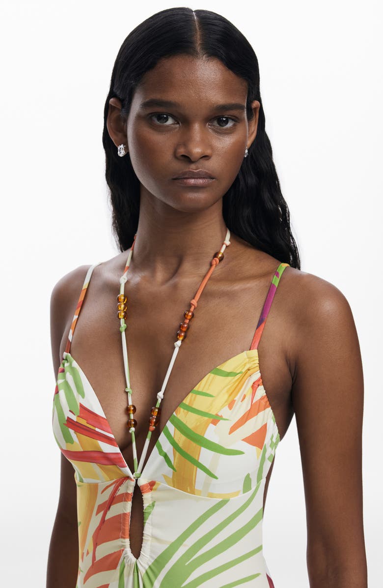 Desigual Beaded One-Piece Swimsuit, Alternate, color, Light Beige