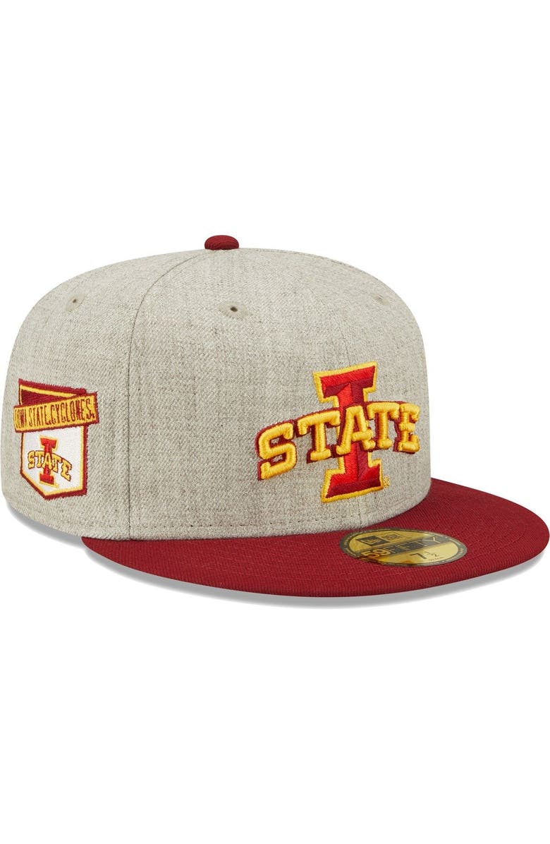 New Era Men's New Era Heather Gray/Cardinal Iowa State Cyclones Patch 59FIFTY Fitted Hat, Main, color,