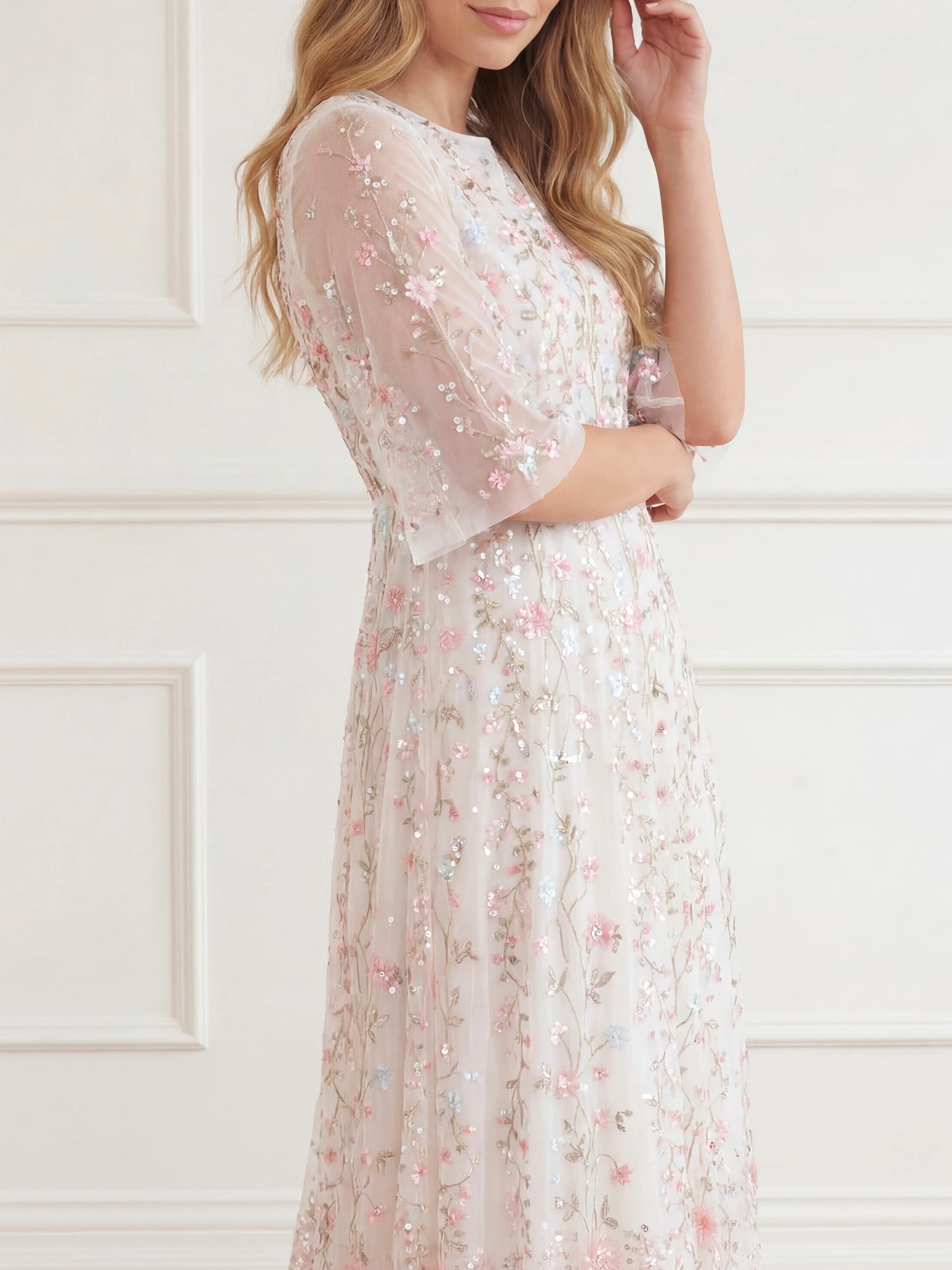 Needle & Thread Rococo 3/4 Sleeve Embroidered Gown (Women) | Nordstrom