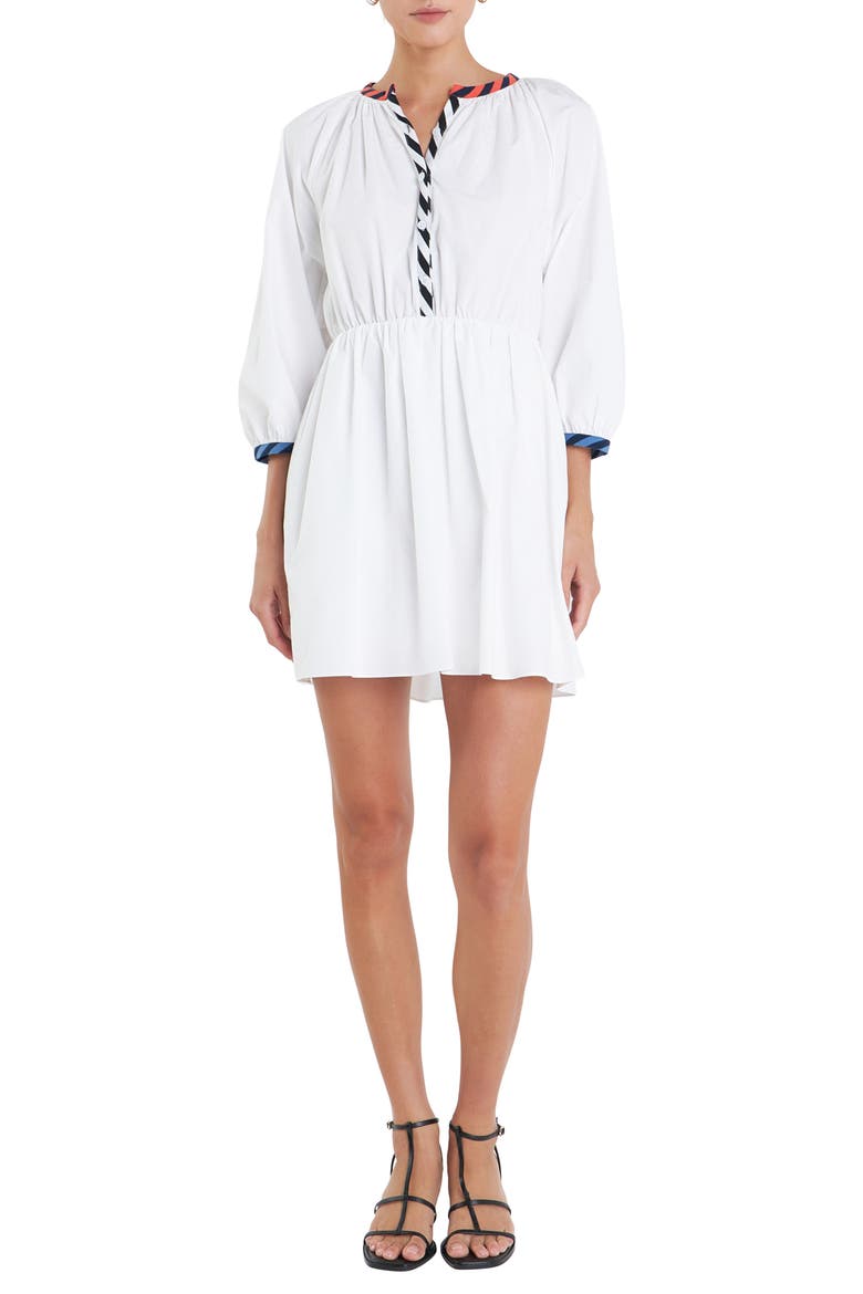 Stripe Poplin Minidress, Main, color, WHITE