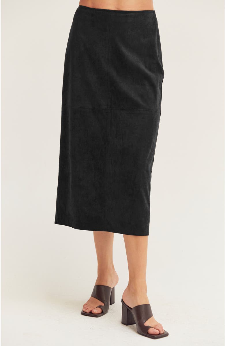 CRESCENT Faux Suede Pencil Midi Skirt, Main, color, Black