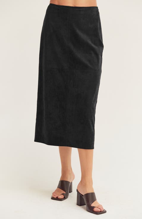 Faux Suede Pencil Midi Skirt