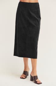 CRESCENT Faux Suede Pencil Midi Skirt