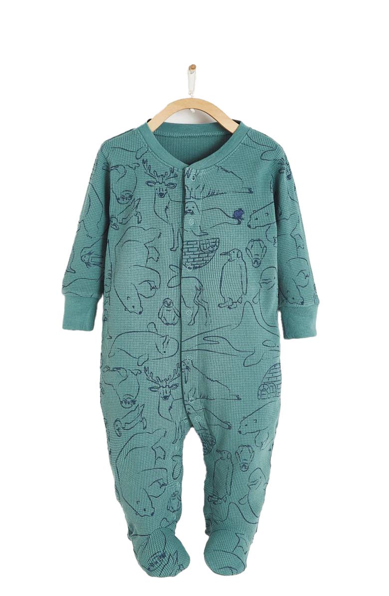 Babycottons Premium Cotton Camou Waffle Footie Pajamas For Infant, Main, color, Green