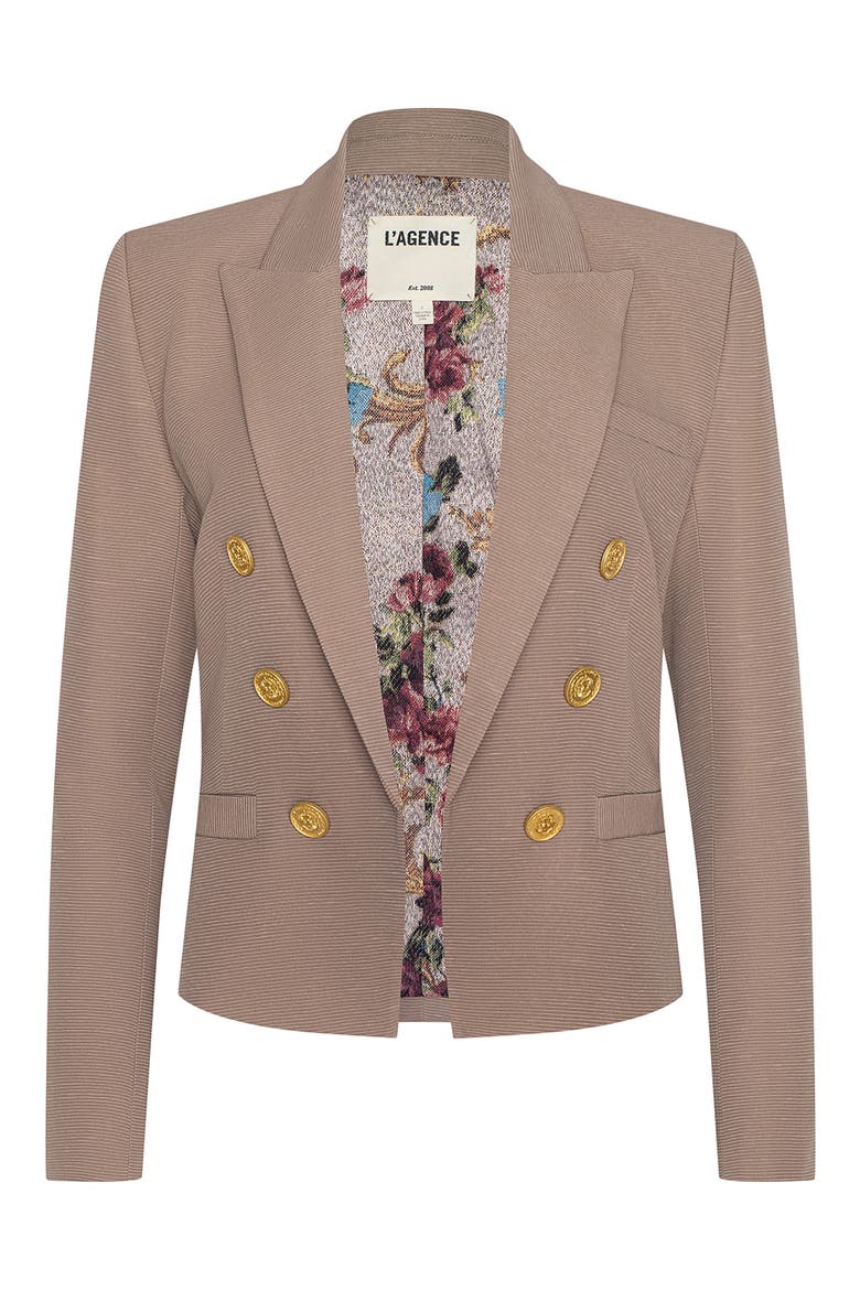 Brooke Texture Double Breasted Crop Blazer, Alternate, color, PORTABELLA/MLT FLORAL TAPESTRY