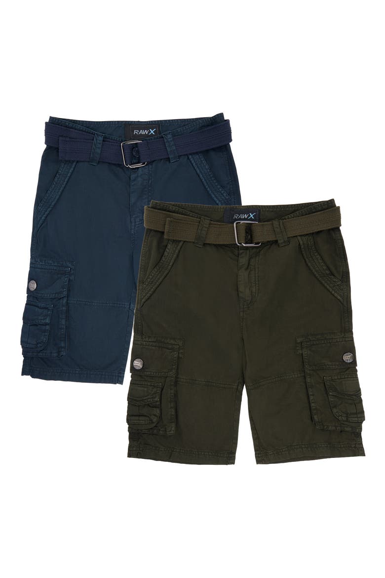 Kids' 2-Pack Belted Twill Cargo Shorts, Main, color, NAVY/ OLIVE