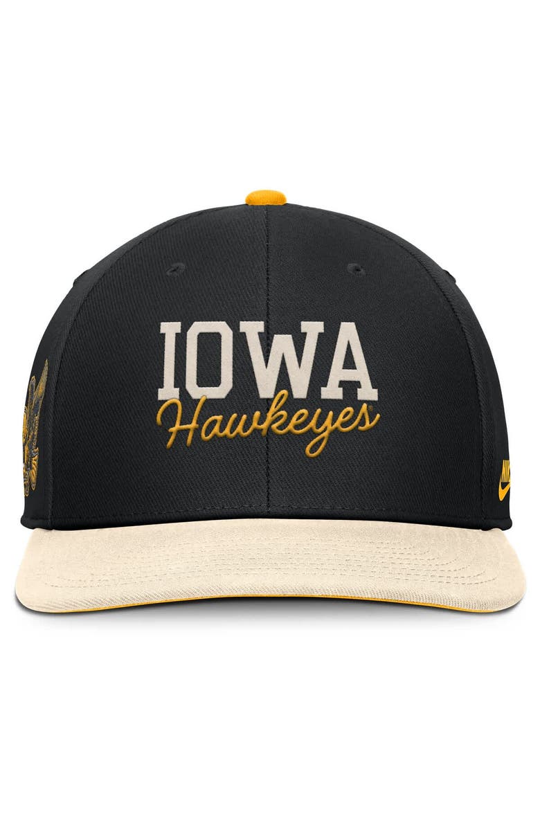 Nike Men's Nike Black/Cream Iowa Hawkeyes Pro Legacy Script Snapback Hat, Alternate, color, Black