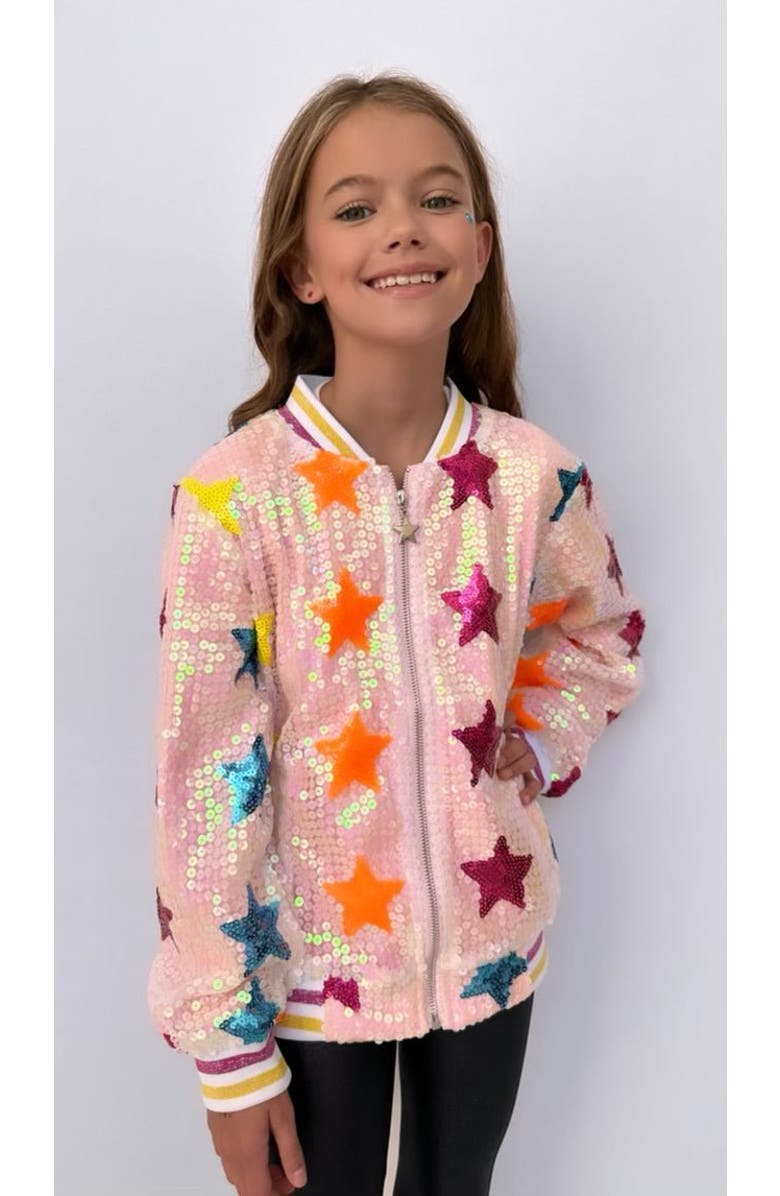 Lola + The Boys Rainbow Stars Sequin Bomber, Alternate, color, 