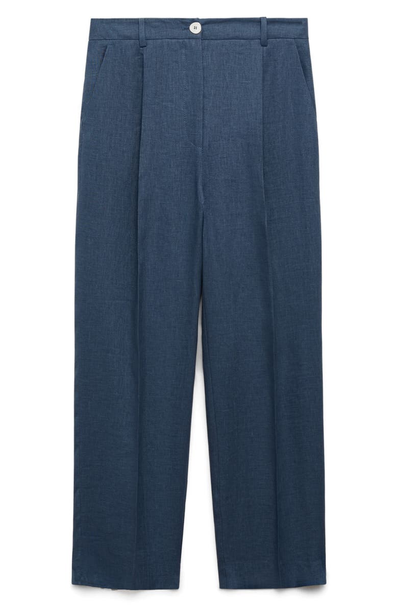 MANGO Straight Leg Linen Pants, Alternate, color, Blue