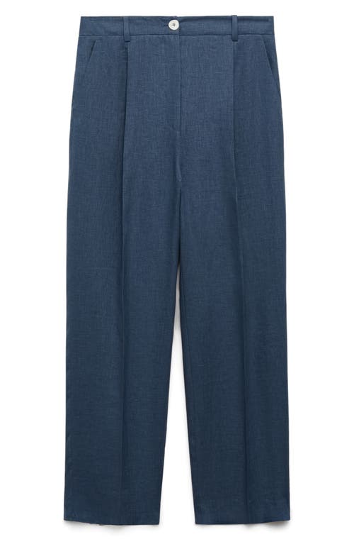Mango Straight Linen Trousers With Dart Detail Blue In Blue