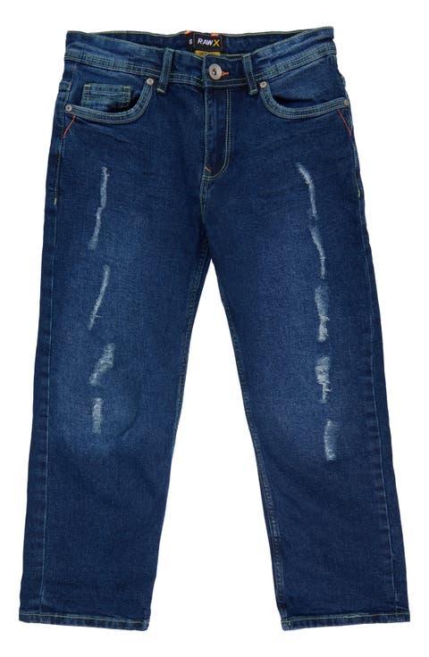 Kids' Raw X Rip & Repair Distressed Neon Stitch Jeans