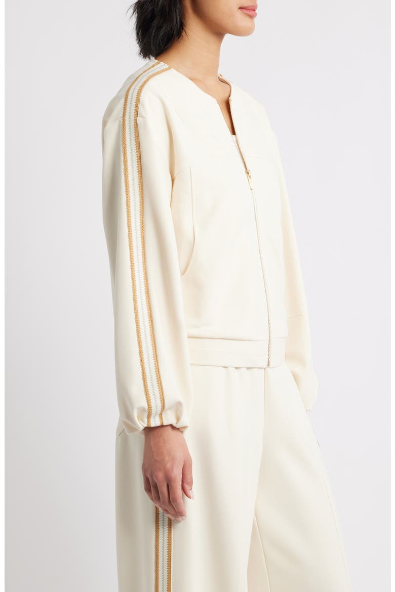 Stripe Trim Front Zip Jacket, Alternate, color, ECRU